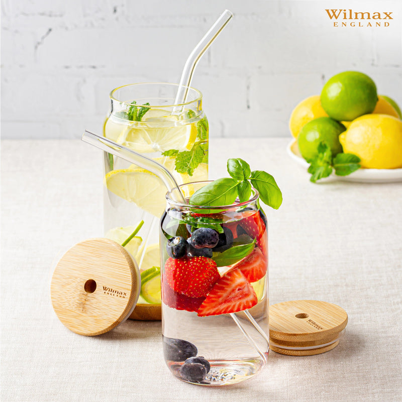 Wilmax Thermo 500ml Can with Bamboo Lid & Straw