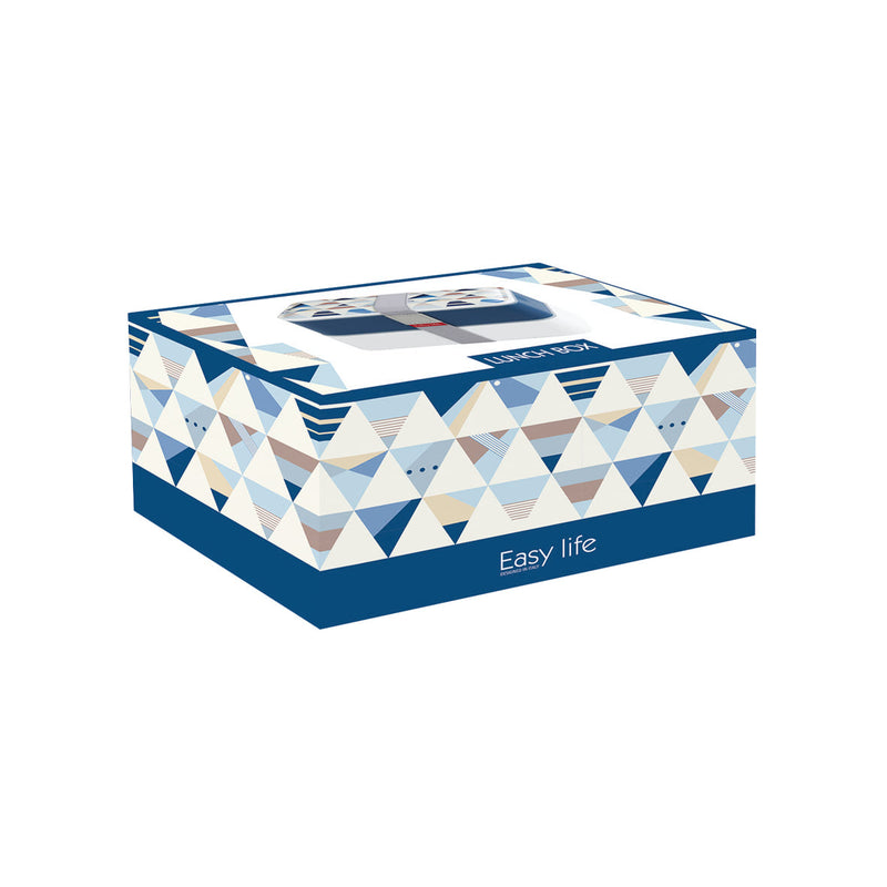Easy Life Abstract 1200ml 2-Layer Lunchbox with Cutlery - Blue & White