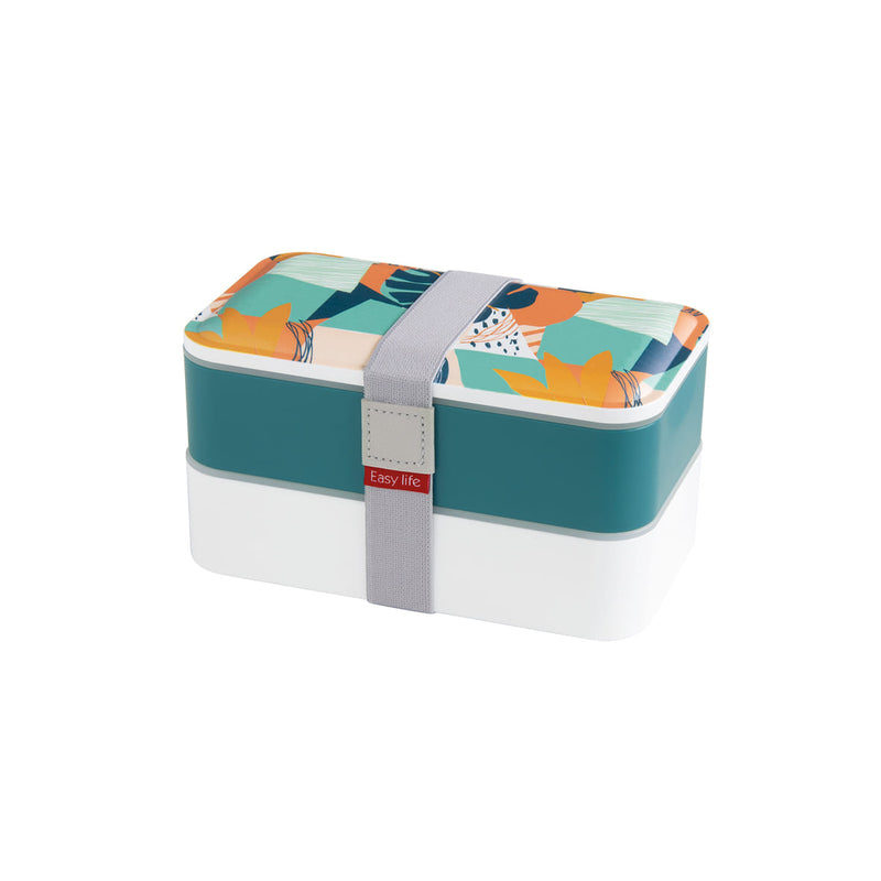 Easy Life Abstract 1200ml 2-Layer Lunchbox with Cutlery - Teal & White