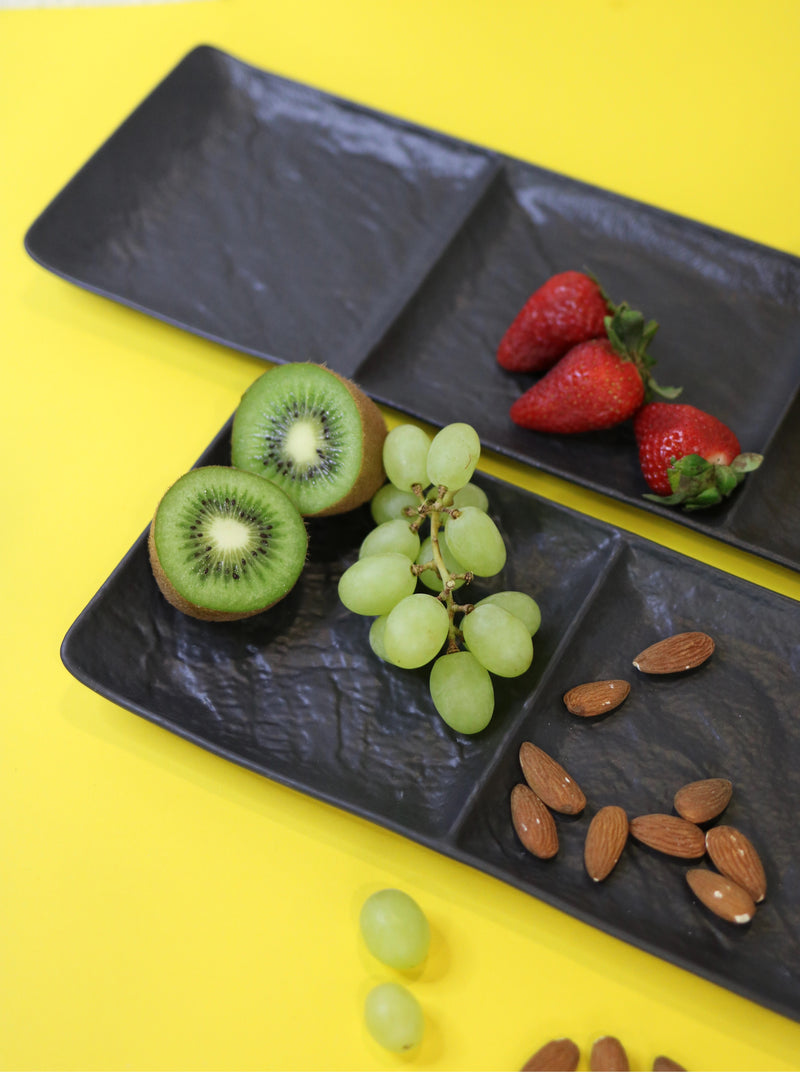 Wilmax SlateStone 40x13cm Rectangle 3-Section Dish - Black