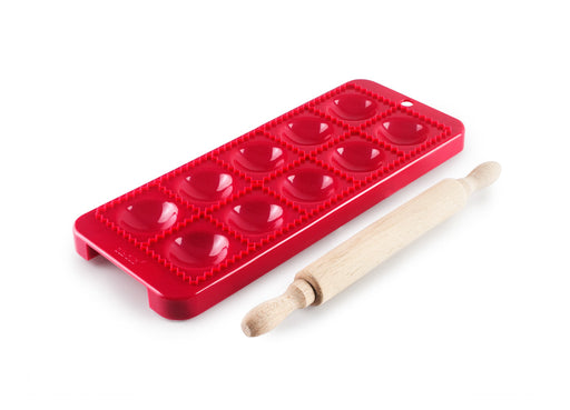 Ibili Round Ravioli Mold with Rolling Pin - Red