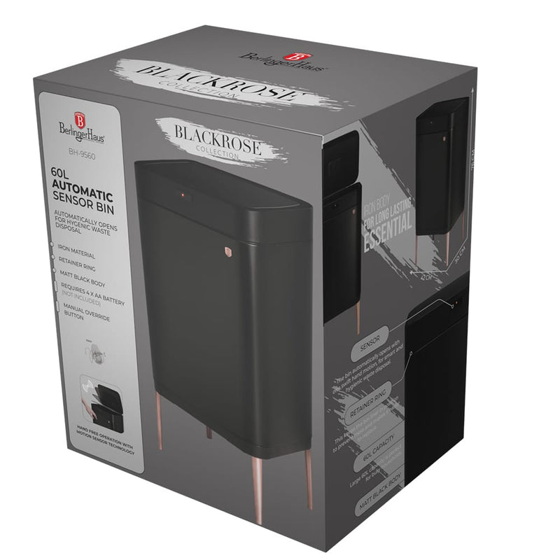 Berlinger Haus 60L Sensor Waste Bin - Black-Rose
