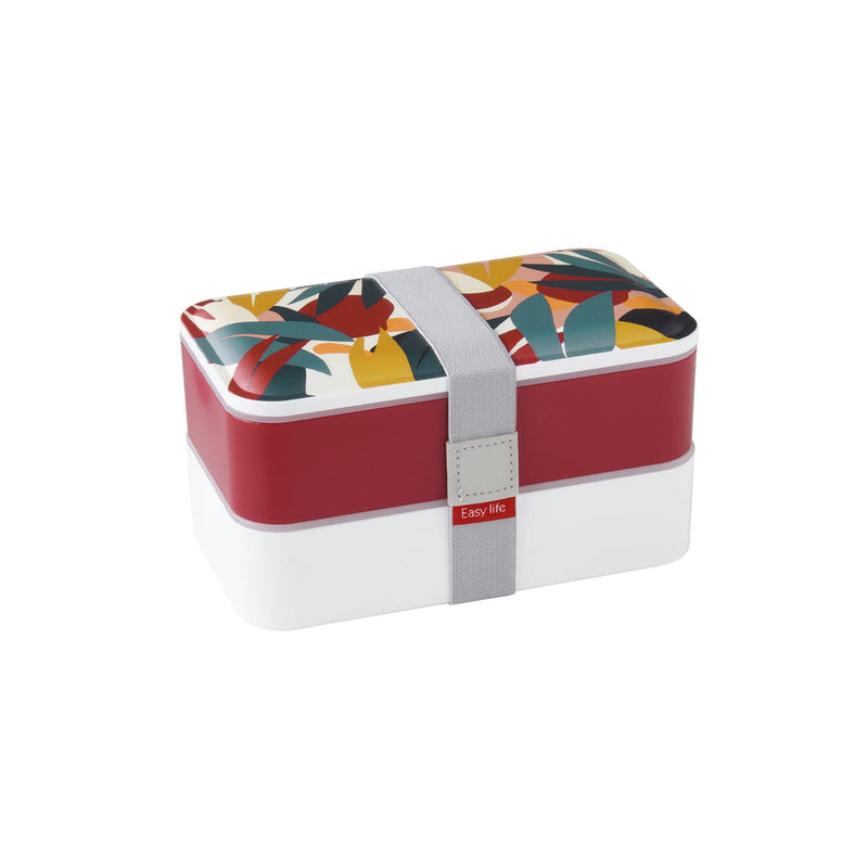 Easy Life Abstract 1200ml 2-Layer Lunchbox with Cutlery - Red & White