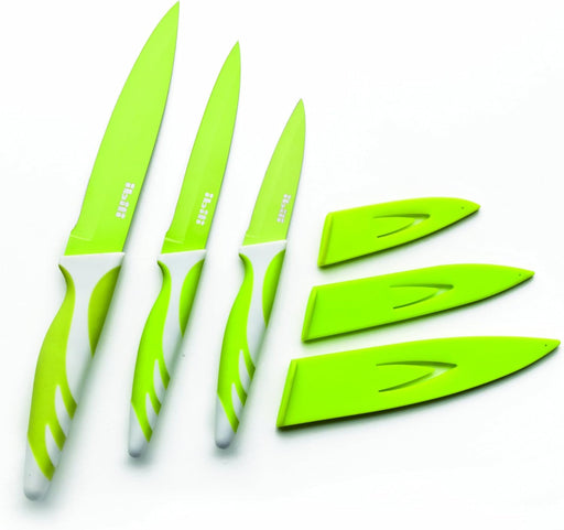 Ibili Set of 3 Kitchen Knives with Guards - Green