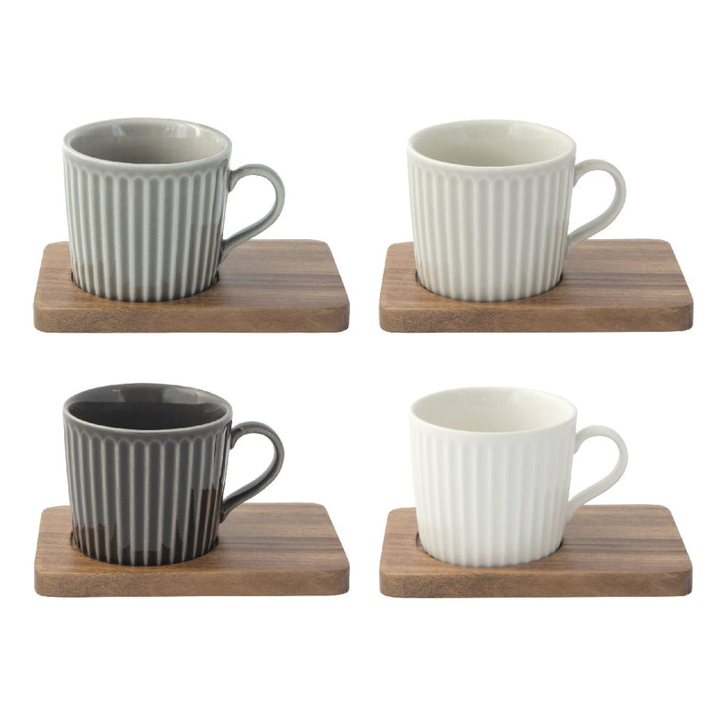 Easy Life Take a Break 110ml 8-Piece Cups & Saucers Set in Box - Gray & White