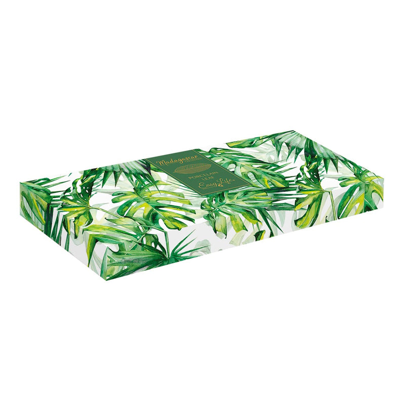 Easy Life Madagascar 39x16cm Tropical Leaf Serving Platter in Box - White
