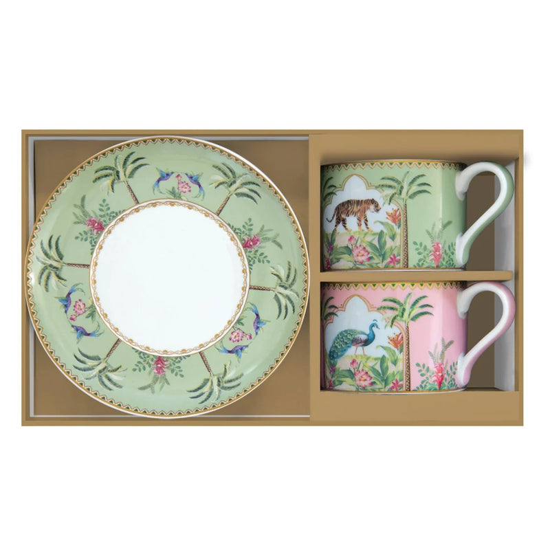 Easy Life Paradise Sauvage 240ml 4-Piece Cups & Saucers Set in Box - Multicolored