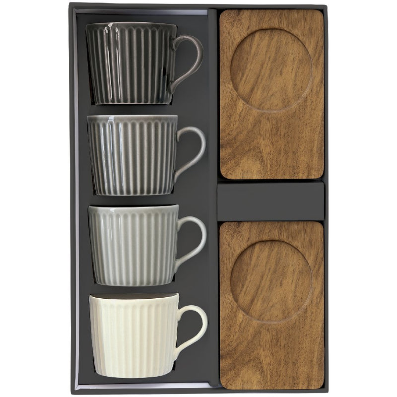 Easy Life Take a Break 110ml 8-Piece Cups & Saucers Set in Box - Gray & White
