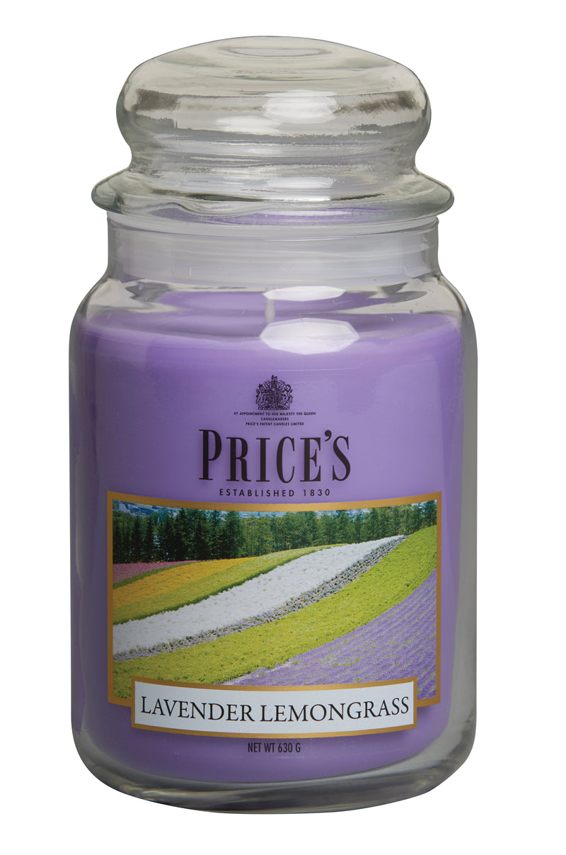 Price's Large Scented Candle Jar with Lid - Lavender & Lemongrass