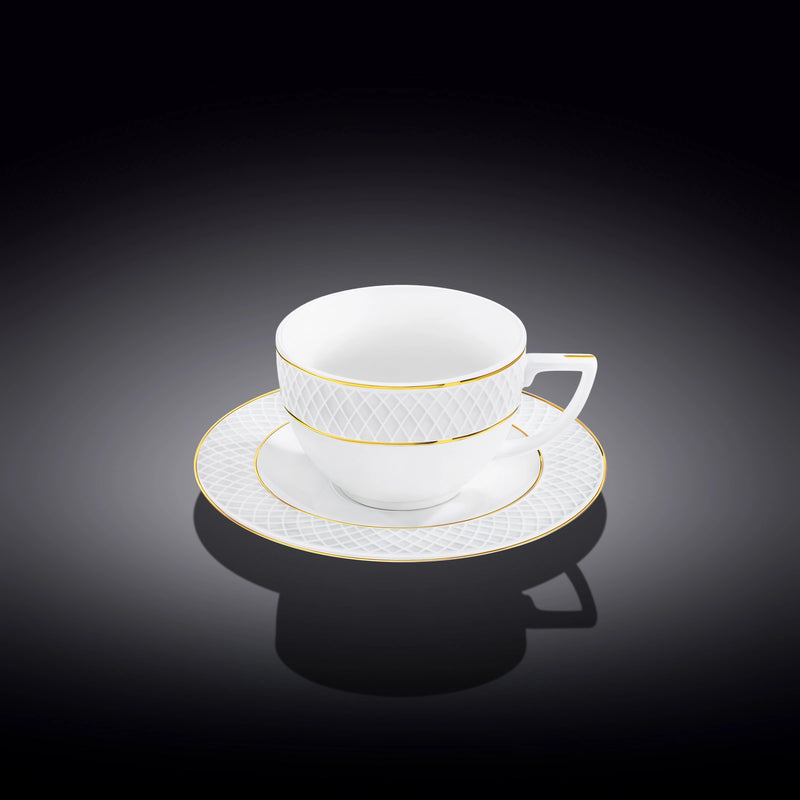 Wilmax Diamond 240ml Teacup & Saucer Set - White & Gold