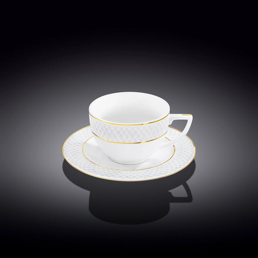 Wilmax Diamond 240ml Teacup & Saucer Set - White & Gold