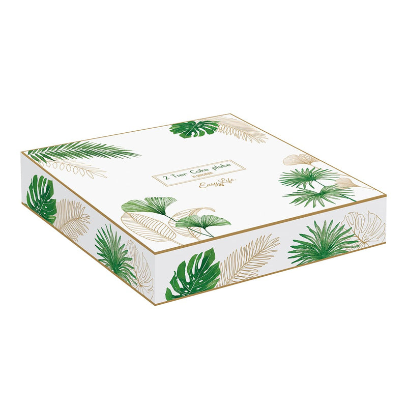 Easy Life Exotique 2-Tier Cake Plate in Box - White & Green