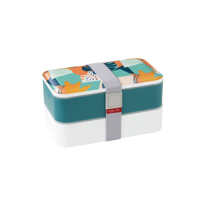 Easy Life Abstract 1200ml 2-Layer Lunchbox with Cutlery - Teal & White