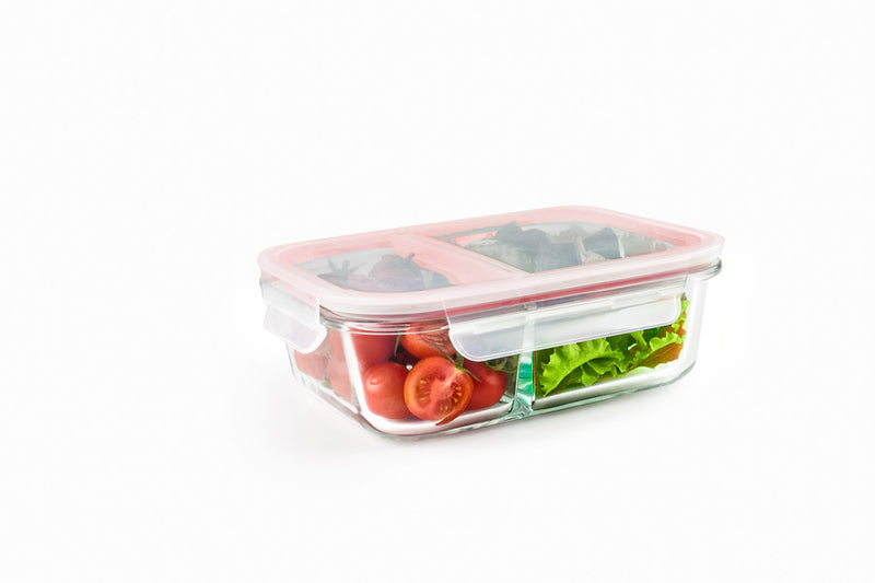 Ibili Lunch-Away 600ml 2-Section Glass Food Container - Red