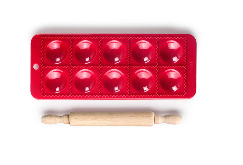 Ibili Round Ravioli Mold with Rolling Pin - Red