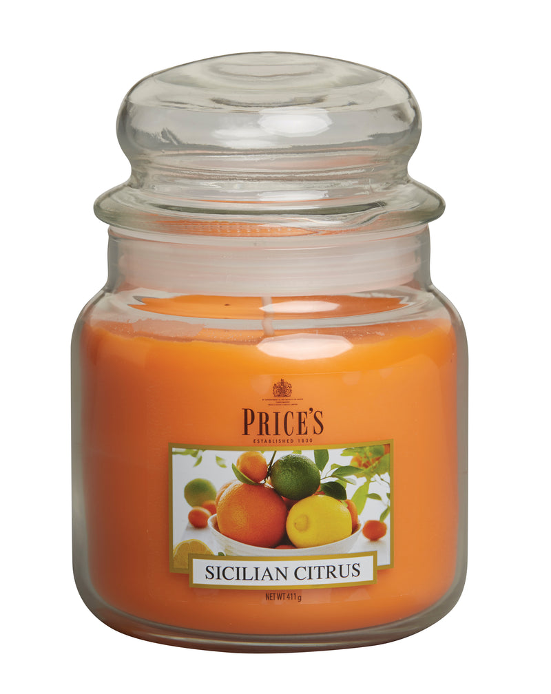 Price's Medium Scented Candle Jar with Lid - Sicilian Citrus