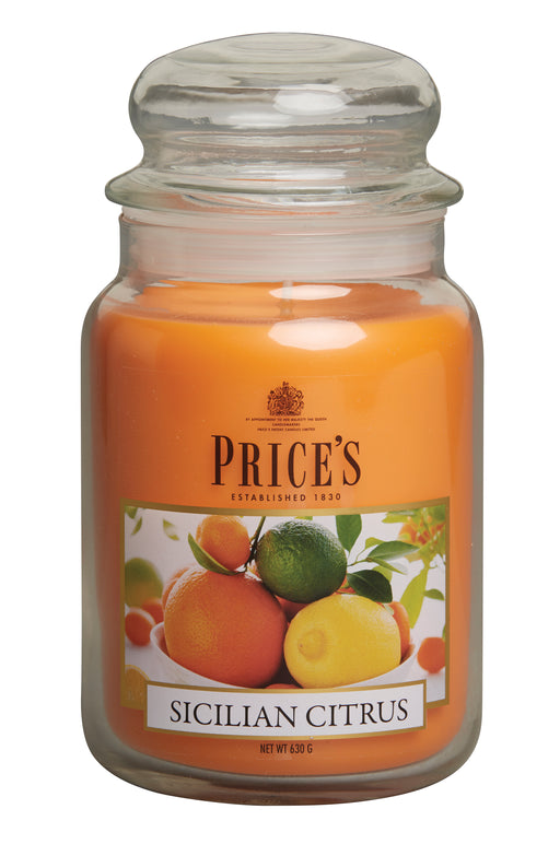 Price's Large Scented Candle Jar with Lid - Sicilian Citrus