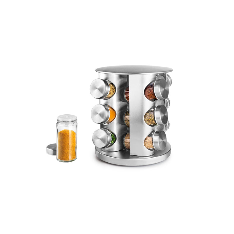 Ibili 12-Piece Spice Jar Set with Rotating Stand - Steel