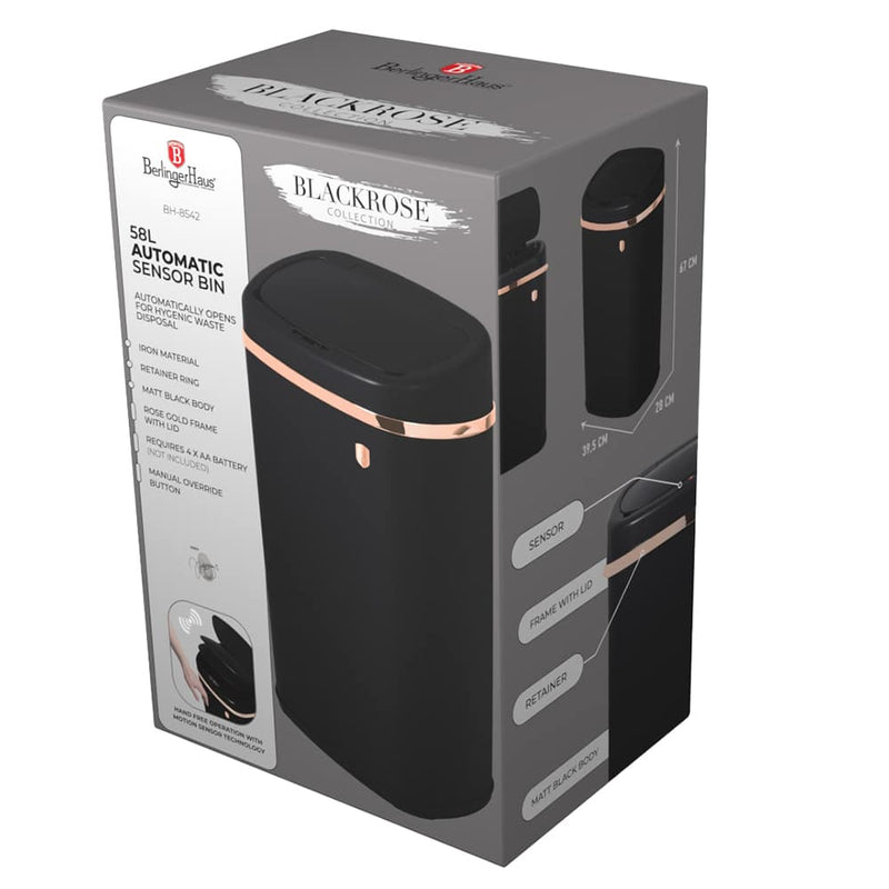 Berlinger Haus 58L Sensor Waste Bin - Black-Rose