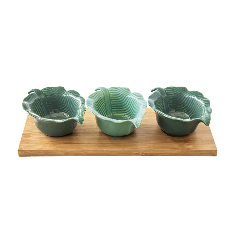 Easy Life Madagascar 4-Piece Leaf Appetizer Set in Box - Green