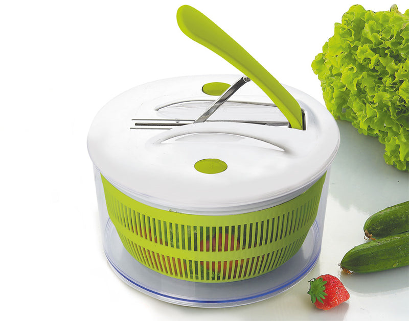 Ibili 16cm Salad Spinner with Pedal - Green & White