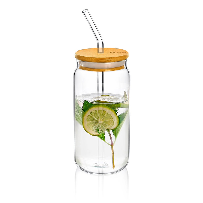 Wilmax Thermo 500ml Can with Bamboo Lid & Straw