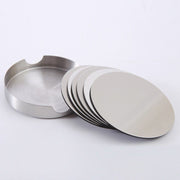 ARMN Zurin Steel Round 6-Piece Coaster Set with Holder - Silver