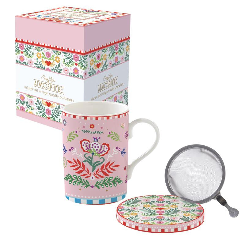 Easy Life Spring Folk 350ml Mug with Infuser & Lid in Box - Multicolored