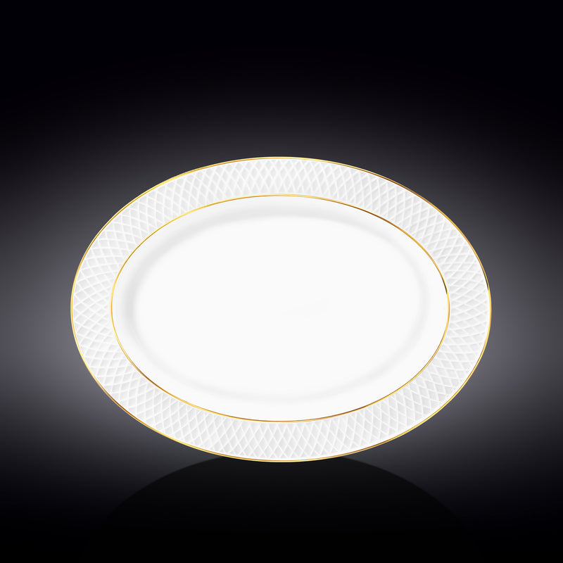 Wilmax Diamond 35x25cm Oval Platter - White & Gold