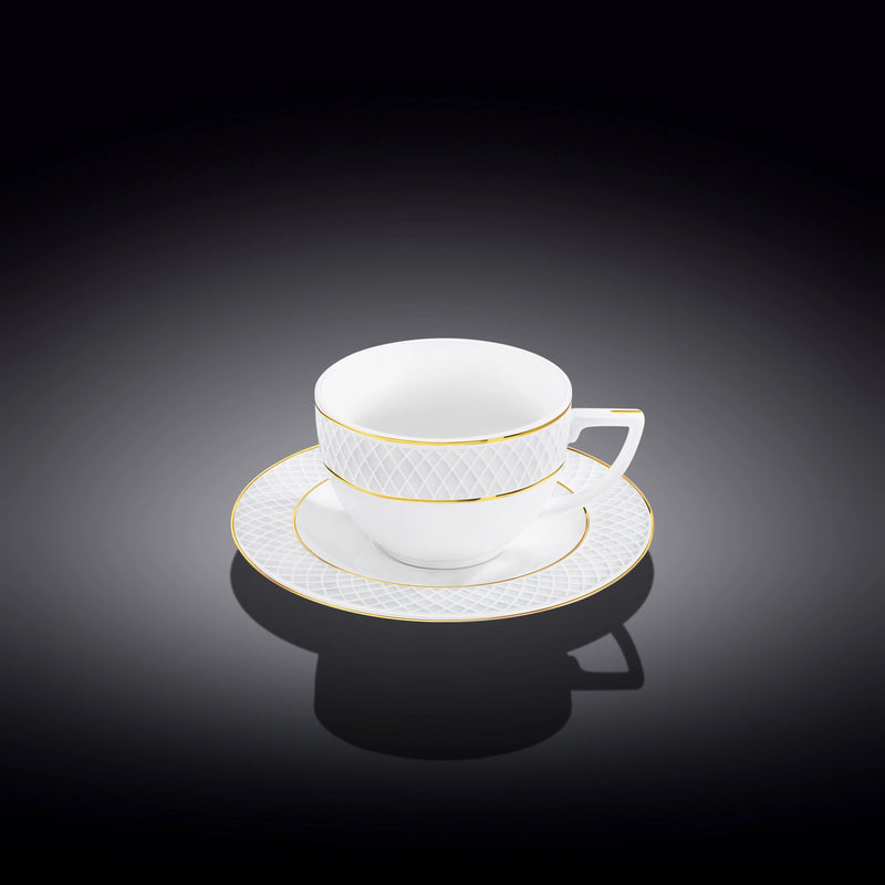 Wilmax Diamond 170ml Cappuccino Cup & Saucer Set - White & Gold