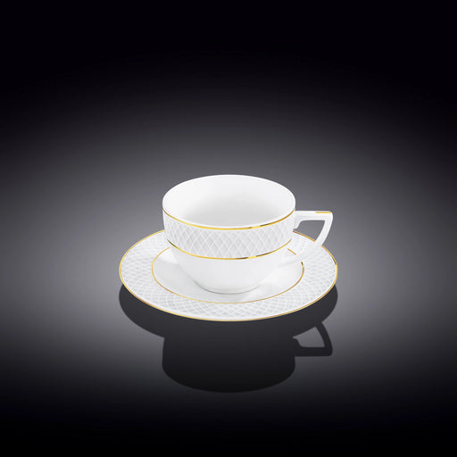 Wilmax Diamond 170ml Cappuccino Cup & Saucer Set - White & Gold