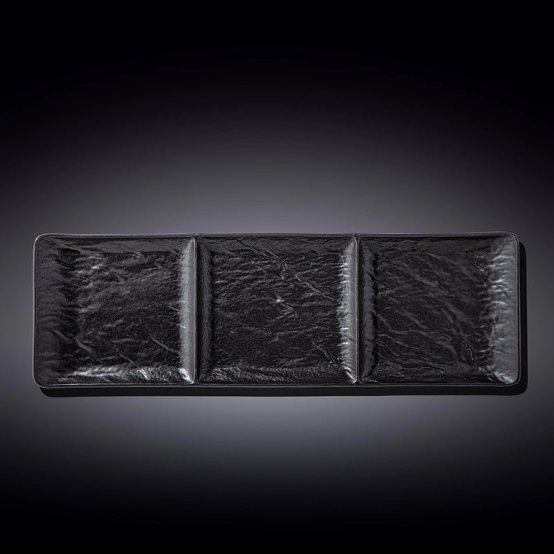 Wilmax SlateStone 40x13cm Rectangle 3-Section Dish - Black