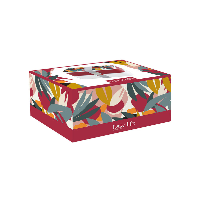 Easy Life Abstract 1200ml 2-Layer Lunchbox with Cutlery - Red & White