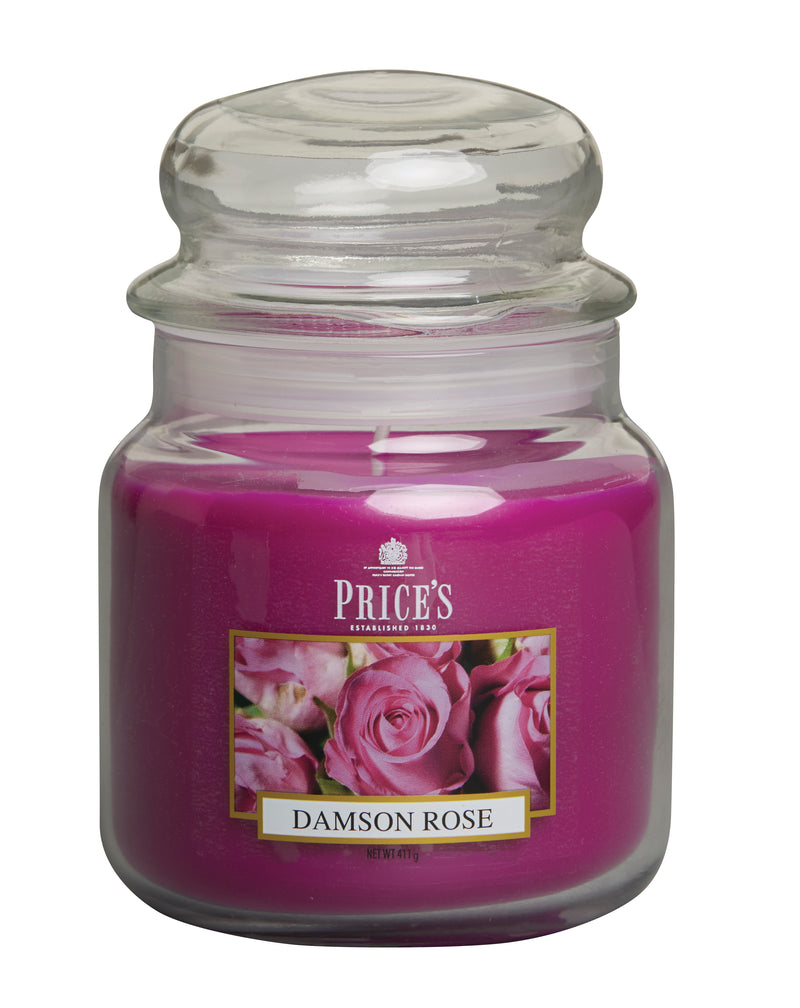 Price's Medium Scented Candle Jar with Lid - Damson Rose