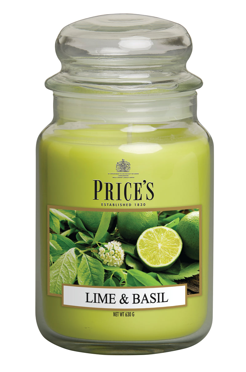 Price's Large Scented Candle Jar with Lid - Lime & Basil