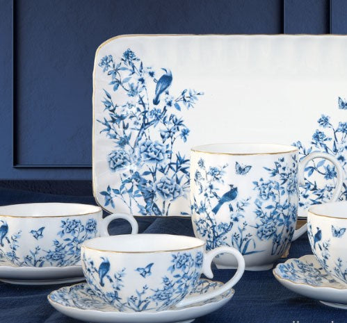 Easy Life Paradise Garden 200ml Cup & Saucer Set in Box - White & Blue