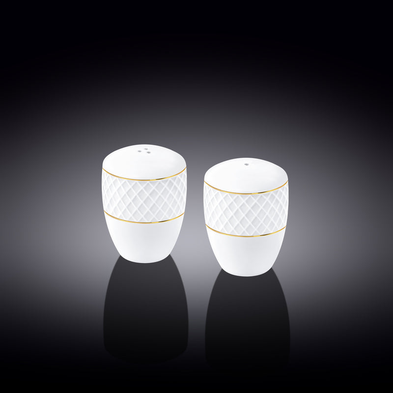 Wilmax Diamond Salt & Pepper Shaker Set - White & Gold