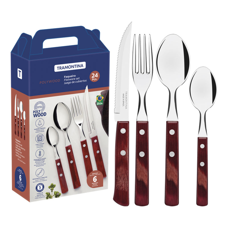 Tramontina Polywood 24-Piece Flatware Set