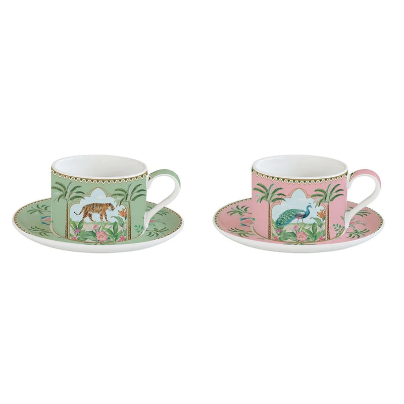 Easy Life Paradise Sauvage 240ml 4-Piece Cups & Saucers Set in Box - Multicolored