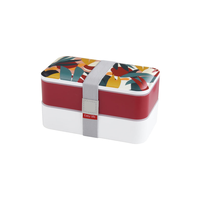 Easy Life Abstract 1200ml 2-Layer Lunchbox with Cutlery - Red & White
