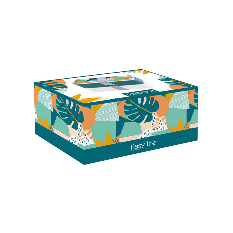Easy Life Abstract 1200ml 2-Layer Lunchbox with Cutlery - Teal & White