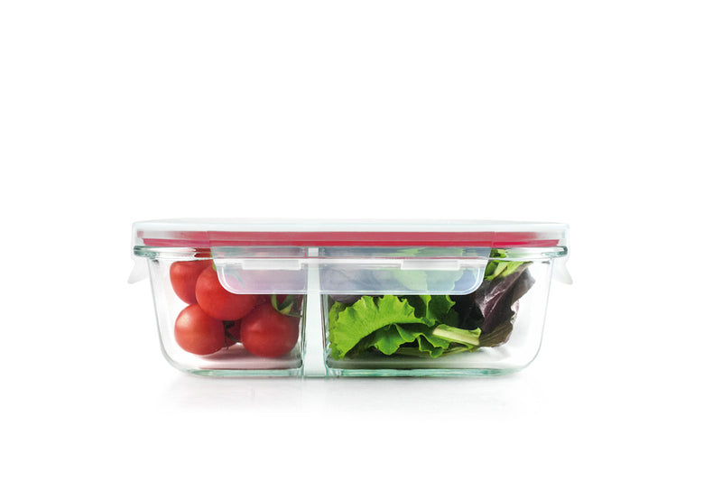 Ibili Lunch-Away 600ml 2-Section Glass Food Container - Red