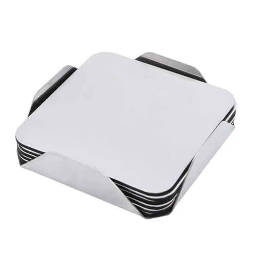 ARMN Zurin Steel Square 6-Piece Coaster Set with Holder - Silver