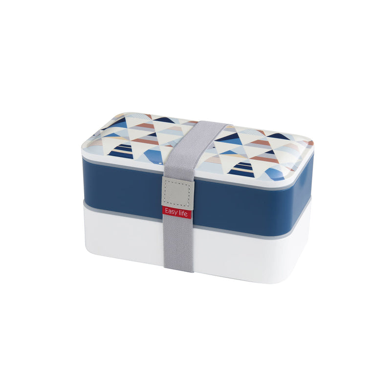 Easy Life Abstract 1200ml 2-Layer Lunchbox with Cutlery - Blue & White