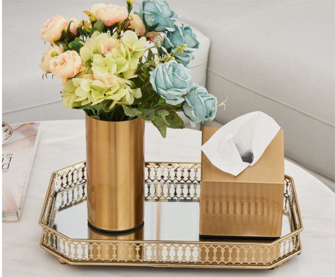 ARMN Carrera Brass Rectangular Tissue Box - Gold