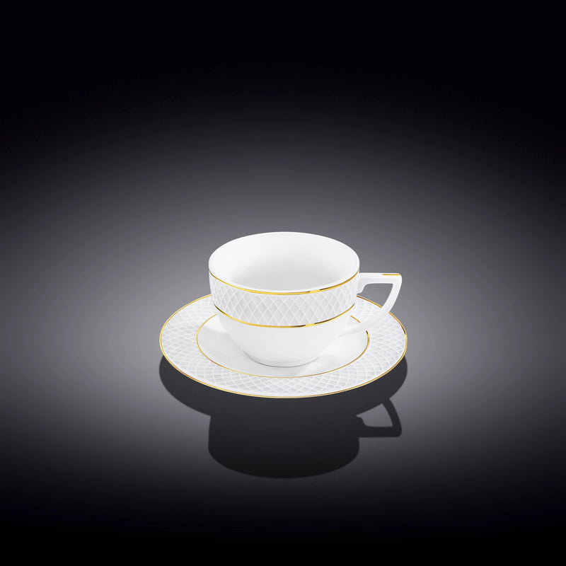 Wilmax Diamond 90ml Coffee Cup & Saucer Set - White & Gold