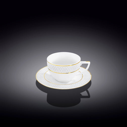 Wilmax Diamond 90ml Coffee Cup & Saucer Set - White & Gold